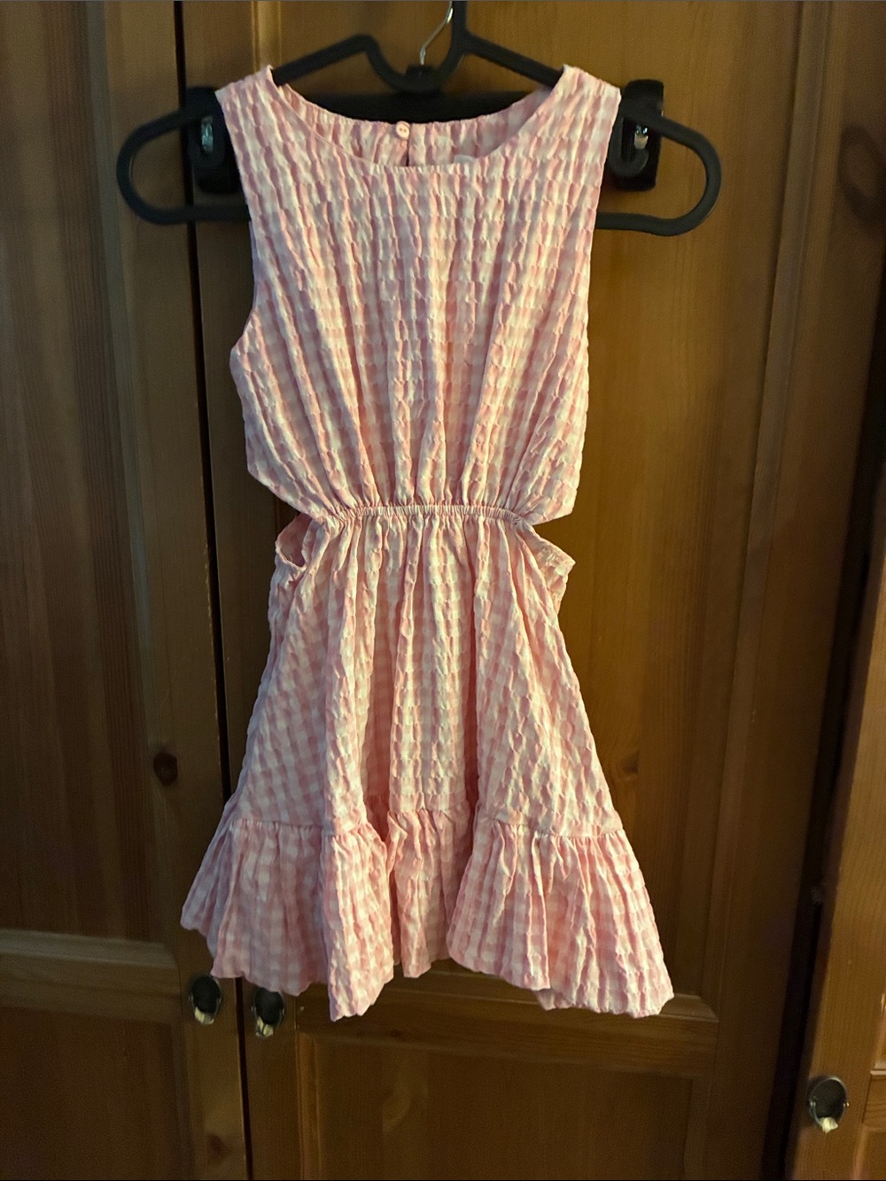 Zara Pink Textured Sleeveless Ruffle-Hem Dress